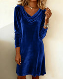Solid Color Swing Collar Long Sleeved Velvet Dress