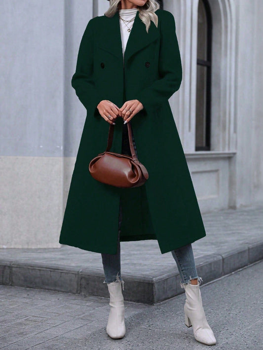 Autumn And Winter Long Coat For Women, Minimalist And Fashionable, Elegant For Commuting, Double - breasted Long - sleeve Faux Wool Long Women's Coat. - MyStylz