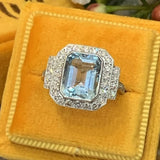Luxury Square Sea Blue Zircon Ring