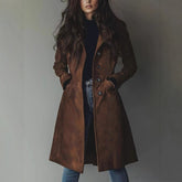 Women's Lapel Suede Long Trench Coat
