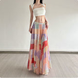 Colorful Flower Niche Artistic Colorblock Plaid Skirt