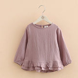 Girls' Ruffle Cotton Linen Long Sleeved T-shirt