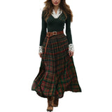 European And American Women's Autumn And Winter Plaid Maxi Dress Retro V-neck Long Sleeve Pastoral Style Dress