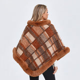 Big Fur Collar Cloak Mid - length Batwing Sleeve Pullover Classic Plaid Shawl - MyStylz