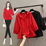 Fashionable Personality Waist Tie Thin Shirt Top