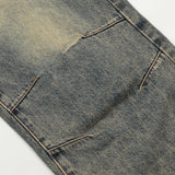 Washed Yellow Worn Jeans Men