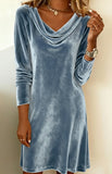 Solid Color Swing Collar Long Sleeved Velvet Dress