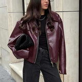 Solid Color Lapel Zipper Jacket