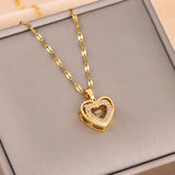 Double-layer Love Necklace With Rhinestones Titanium Steel