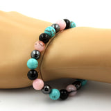 Black Obsidian + Hematite + Pink Opal + Turquoise Bracelet 8 mm Beads.