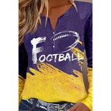 FOOTBALL Graphic Notched Neck Long Sleeve T-Shirt