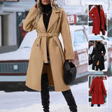 Trench Coat With Belt Winter Fashion Solid Color Long Jacket Outwear Women Clothing