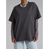 Faux Layered Round Neck Mesh Sleeve Top