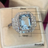 Luxury Square Sea Blue Zircon Ring