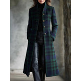 Womens Single-Breasted Plaid Long-Sleeve Long Cardigan Coat