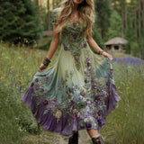 Gradient Lavender Floral Print Linen Maxi Dress