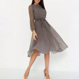 Vacation Style Polka Dot Long Sleeve Maxi Dress