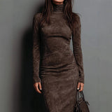 Turtleneck Long-sleeved Dress Fashion Sexy Slim-fitting Bodycon Long Dresses Women's Clothing