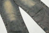 Washed Yellow Worn Jeans Men