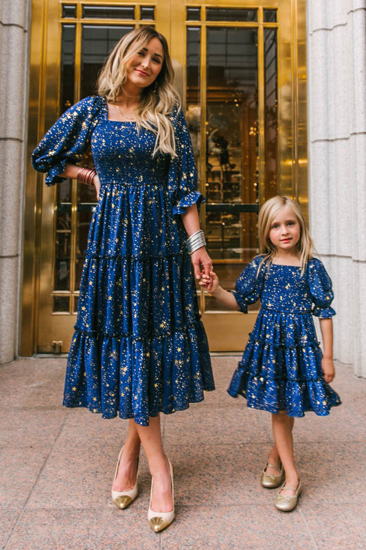 Fashion Floral Square Collar Lantern Sleeve Mother-daughter