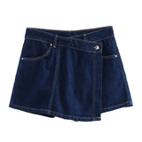 Short Shirt Double Breasted Culottes Denim Suit Women