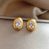 Silver Needle Micro Inlaid Zircon Brushed Geometric Ear Studs
