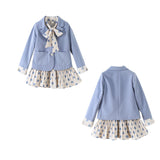 Girls Casual Blazer Solid Color Dot Dress Set Suit