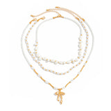 Beaded Clavicle Chain Wind Bow Pendant Necklace