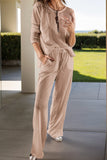 Round Neck Long Sleeve Top and Drawstring Pants Lounge Set