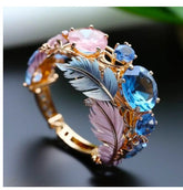 INS Flower Butterfly Ring With Rhinestones And Oil Dropping Design