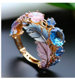 INS Flower Butterfly Ring With Rhinestones And Oil Dropping Design