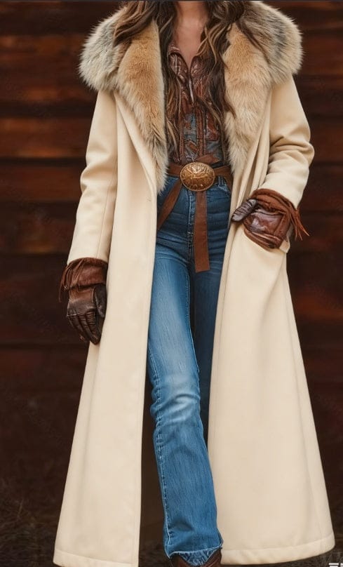 Fashion Retro Women's Coat, Warm Printed Long Coat - MyStylz