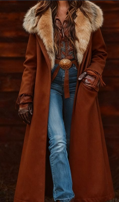Fashion Retro Women's Coat, Warm Printed Long Coat - MyStylz