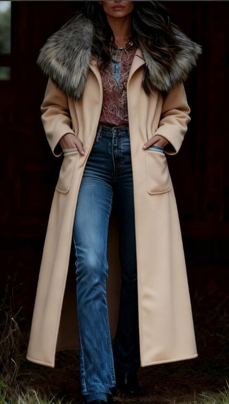 Fashion Retro Women's Coat, Warm Printed Long Coat - MyStylz