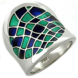 LOAS1021 - Rhodium 925 Sterling Silver Ring with Epoxy in Multi Color