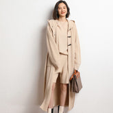 Long Below Knee Thickening Hooded Sweater Horn Button Trench Coat - MyStylz