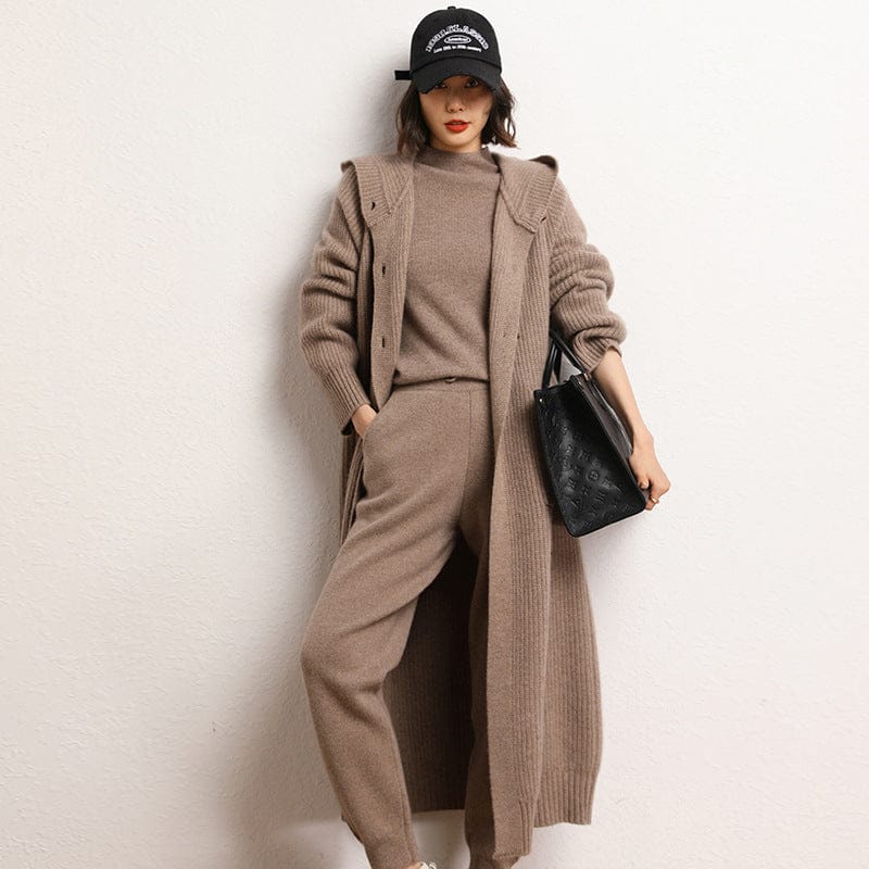 Long Below Knee Thickening Hooded Sweater Horn Button Trench Coat - MyStylz