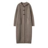 Long Below Knee Thickening Hooded Sweater Horn Button Trench Coat - MyStylz