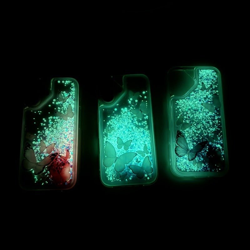 Luminous Butterfly Glitter Liquid Mobile Phone Protective Case - MyStylz