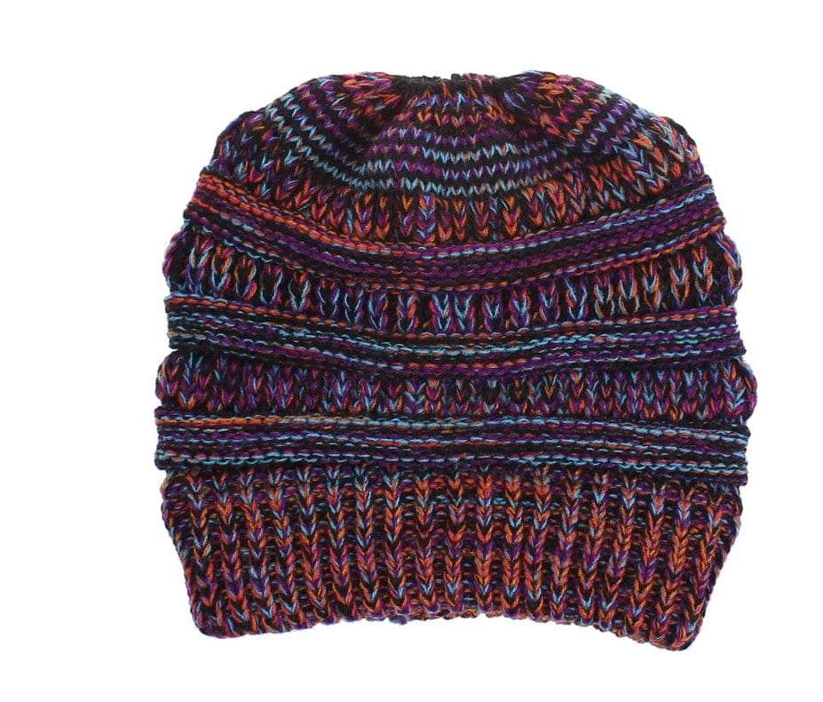 Mixed Color Knitted Wool Hat Ladies Non - labeled Ponytail Hat - MyStylz