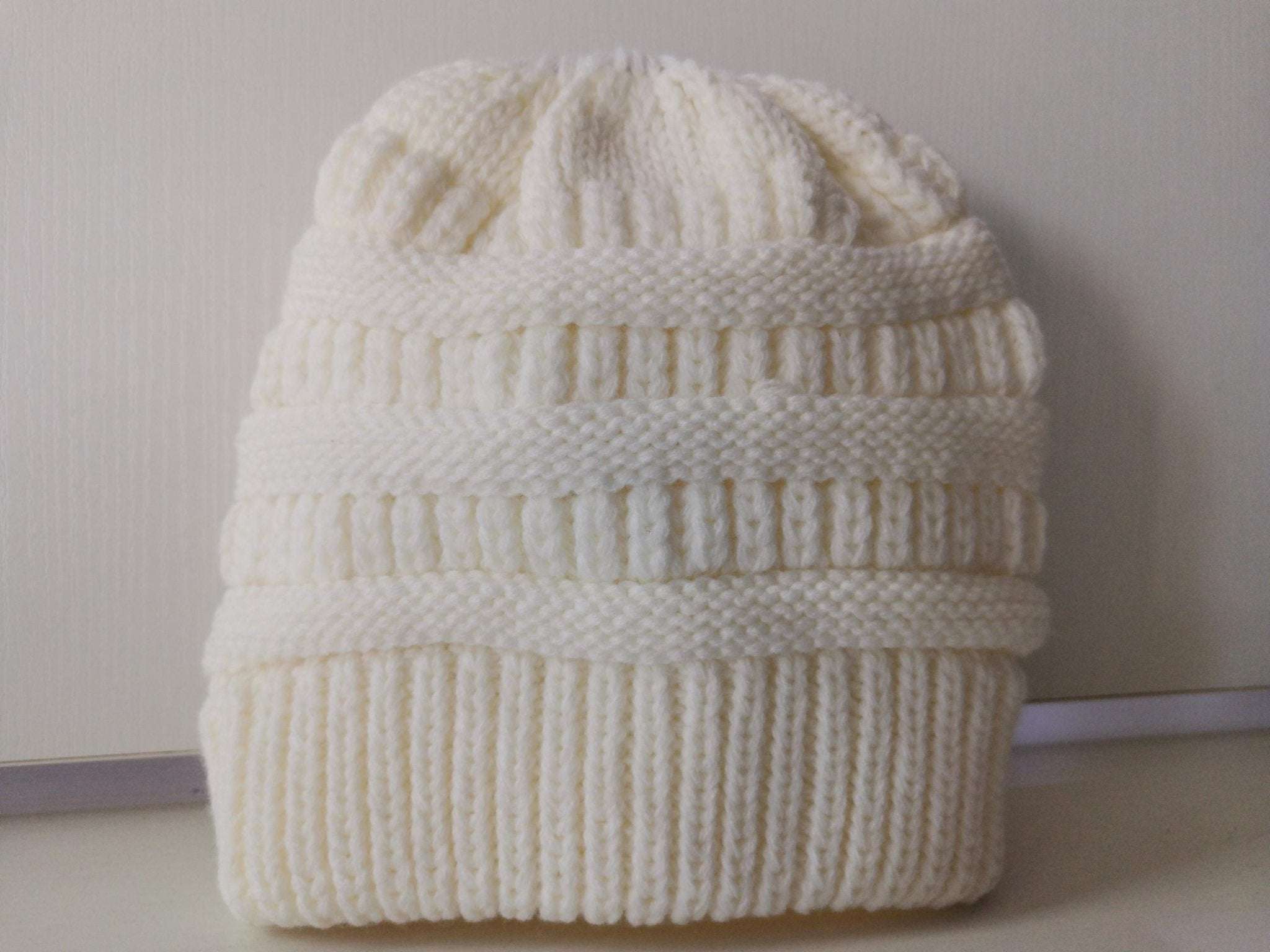 Mixed Color Knitted Wool Hat Ladies Non - labeled Ponytail Hat - MyStylz
