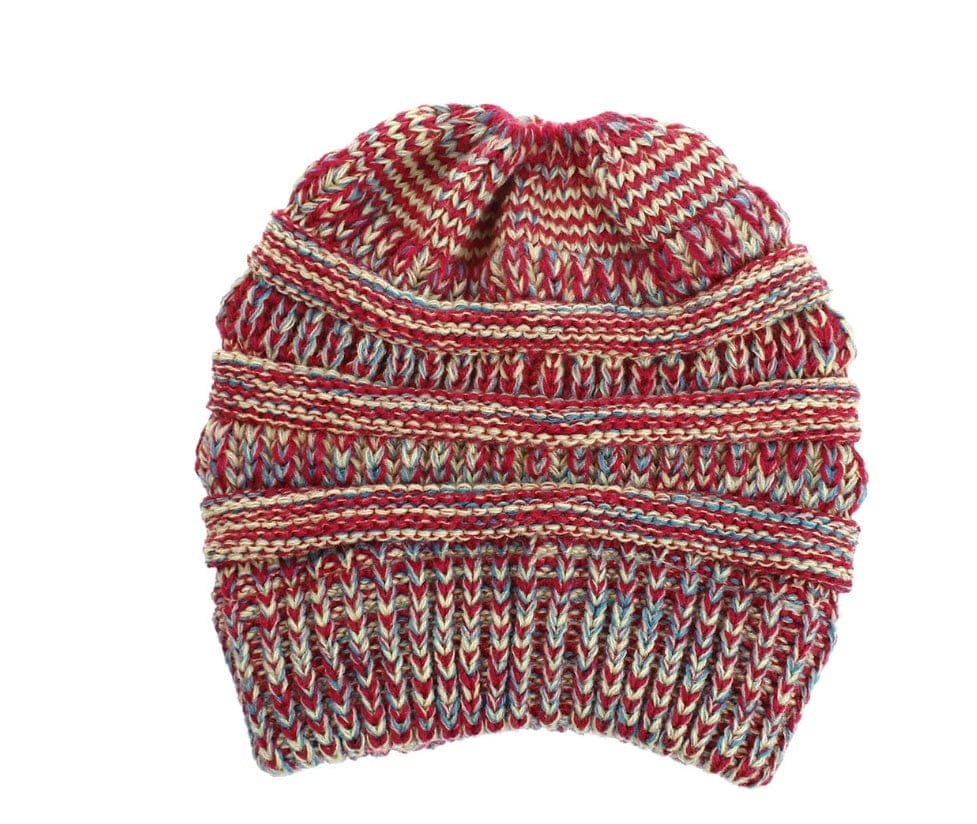 Mixed Color Knitted Wool Hat Ladies Non - labeled Ponytail Hat - MyStylz