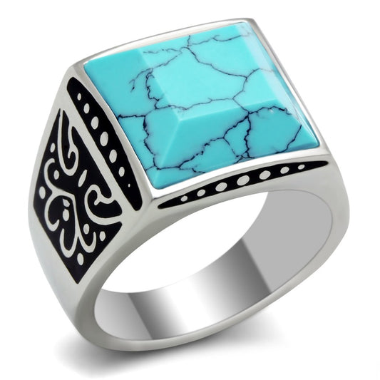 TK304 - High polished (no plating) Stainless Steel Ring with Synthetic
