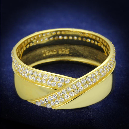 TS380 - Gold 925 Sterling Silver Ring with AAA Grade CZ in Clear