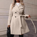 Women's Elegant Lace - up Solid Color Slim - fit Woolen Coat - MyStylz
