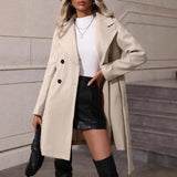 Women's Elegant Lace - up Solid Color Slim - fit Woolen Coat - MyStylz