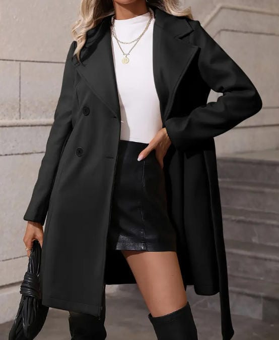 Women's Elegant Lace - up Solid Color Slim - fit Woolen Coat - MyStylz