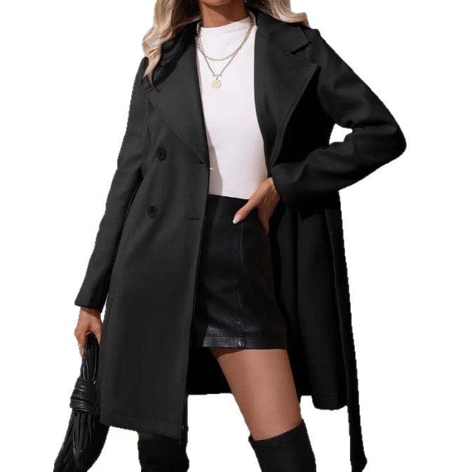 Women's Elegant Lace - up Solid Color Slim - fit Woolen Coat - MyStylz