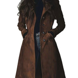 Women's Lapel Suede Long Trench Coat - MyStylz