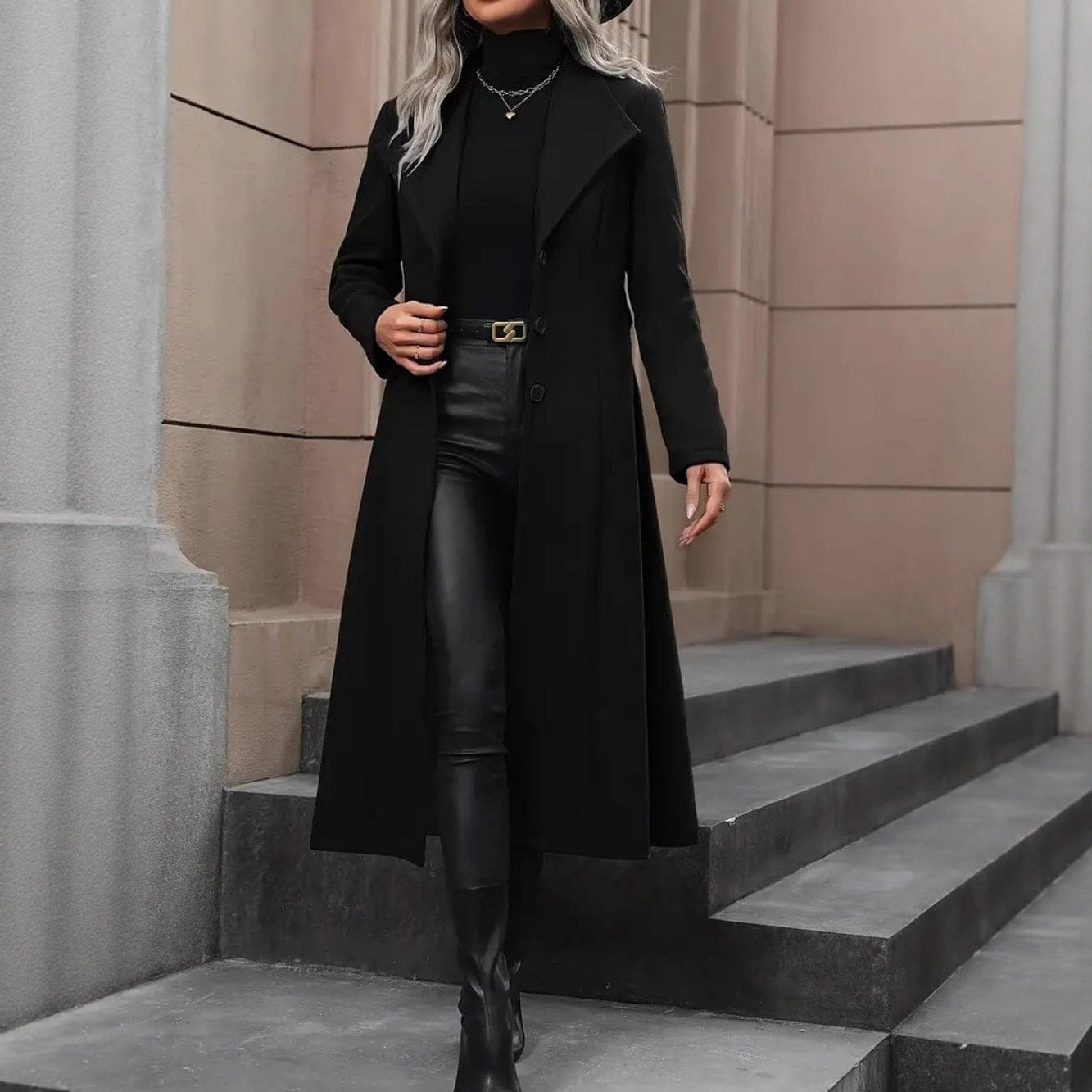 Women's Minimalist Basic Belt King - size Coat - MyStylz